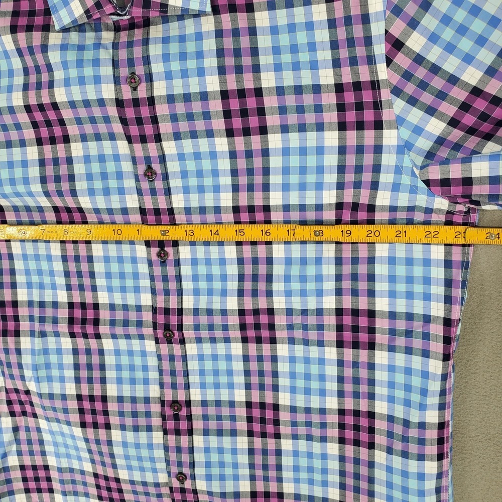Lot 4 Bugatchi Print Plaid Cuff Long‎ Sleeve Button Down Shirt Men L Shaped Fit - Picture 15 of 16